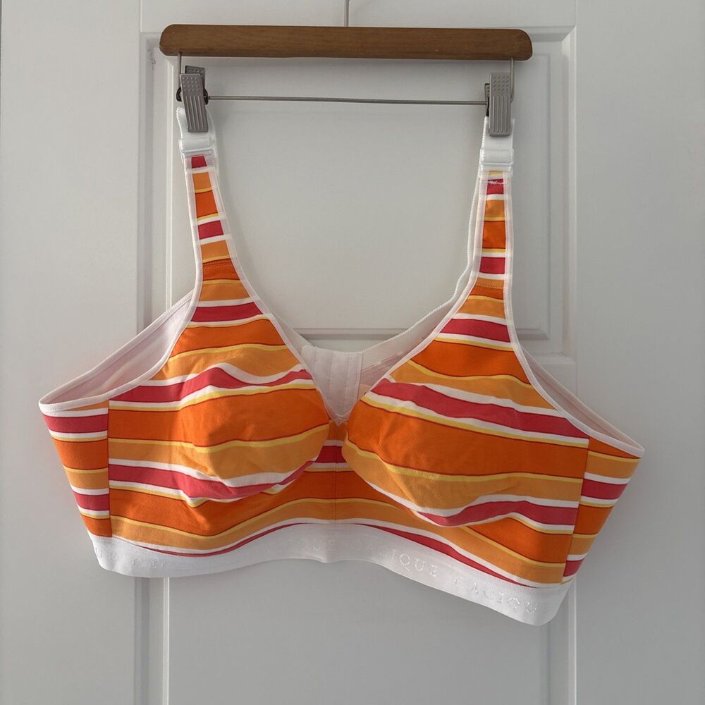 Lane Bryant Cacique Unlined Wire-Free Bra 46D Orange Pink Stripe